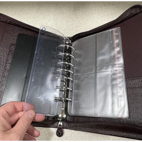 Franklin Covey Brown Genuine Leather 7 Ring Zip Around Binder Organizer Planner - Picture 12 of 14